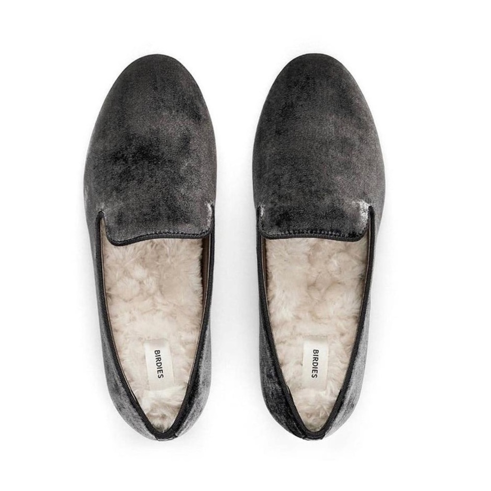 Birdies Starling Flats in Charcoal w Faux Fur, 9, NWOT